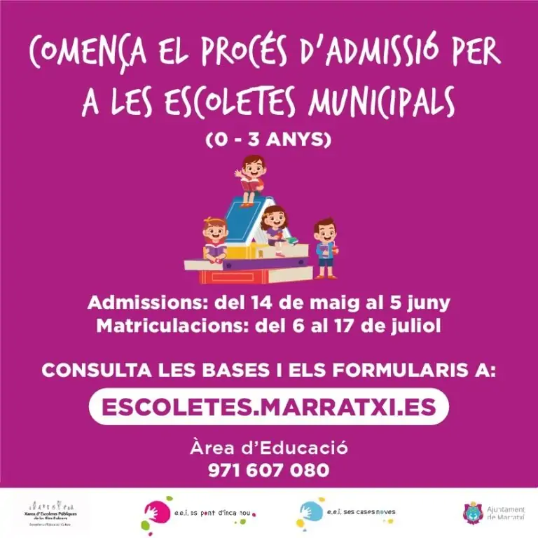 Iniciat el procés d’admissió i matriculació a les escoletes infantils de Marratxí